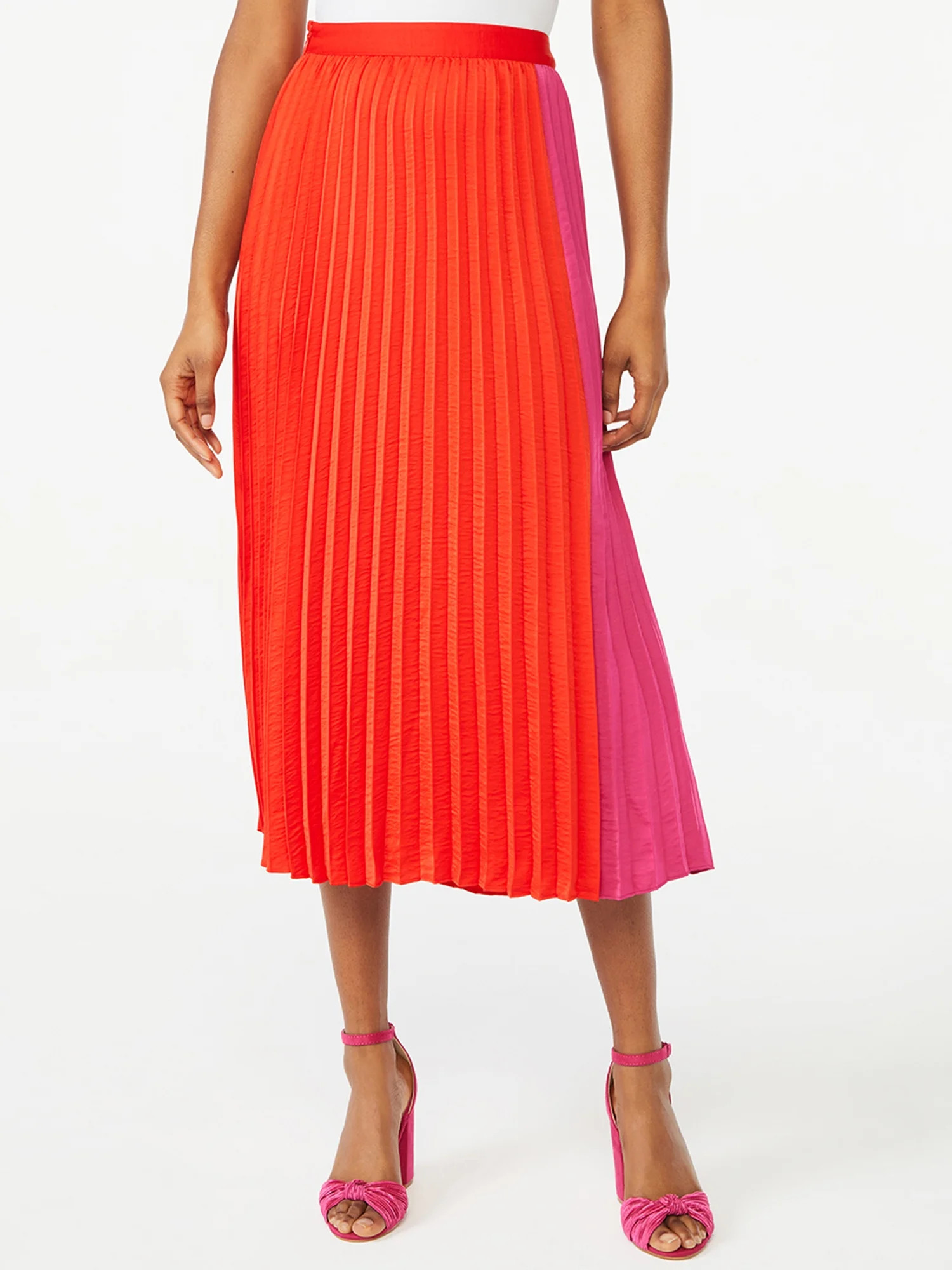 Scoop Women's Pleated Matte Satin Midi Skirt | Walmart (US)