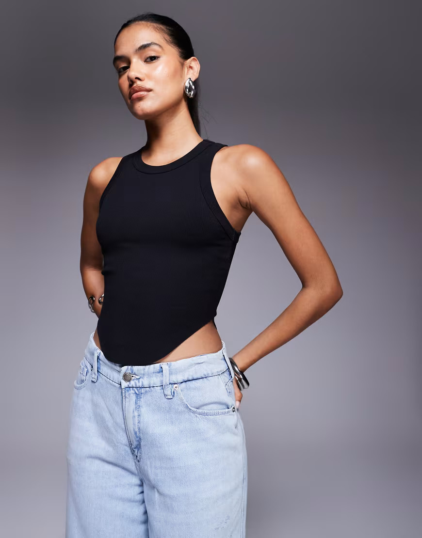 Good American lightweight ribbed racer tank in black | ASOS (Global)