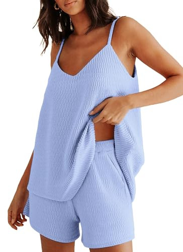 AGSEEM Womens 2 Piece Lounge Set 2026 Summer Sleeveless Textured Knit Tank Tops and Shorts Vacati... | Amazon (US)