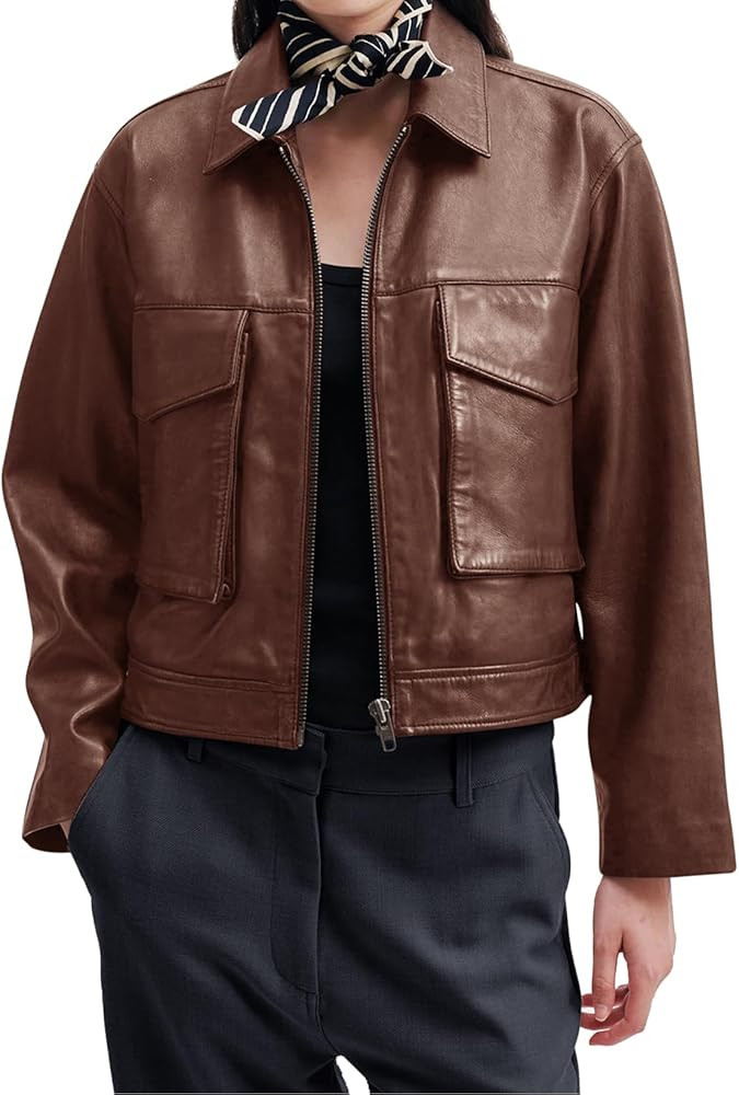 BZB Womens Faux Leather Motorcycle Jacket 2024 Trendy Pockets Bomber Zip Up Cropped Jackets Winte... | Amazon (US)