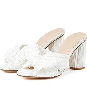 VOMIRA Bow Heels for Women Pleated Bowknot Heeled Sandals Summer Open Toe Ankle Buckle Strap Brid... | Amazon (US)