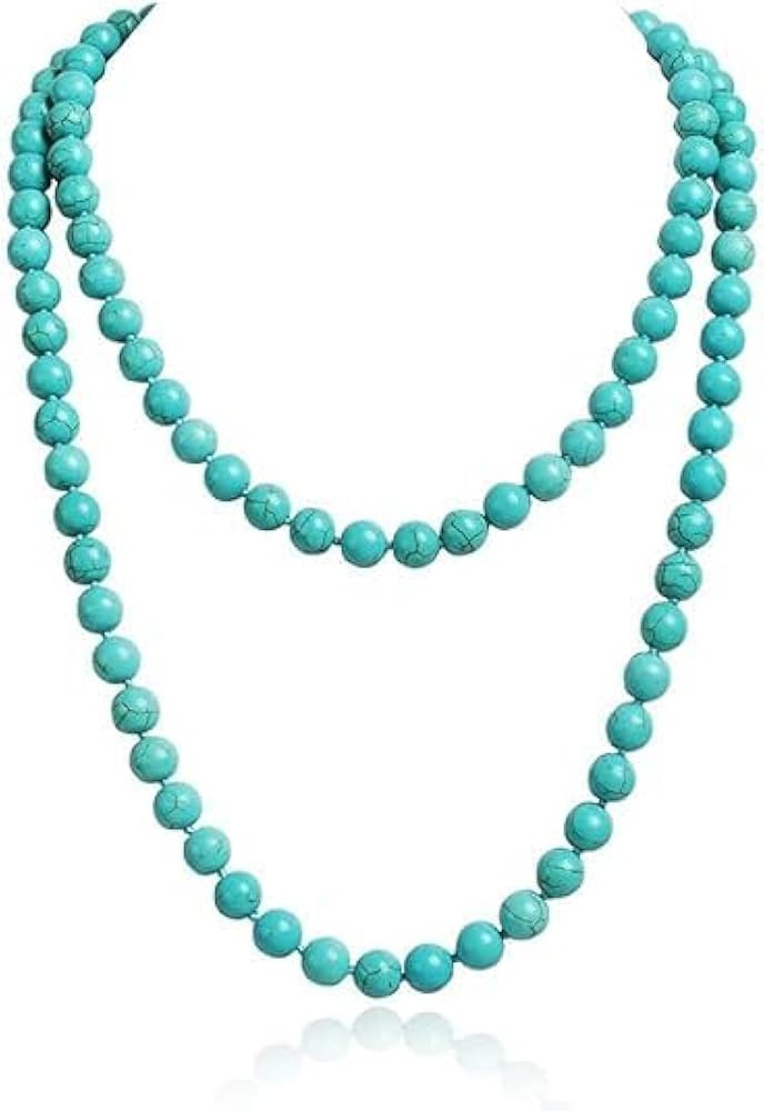 Q&D&S Long Turquoise Necklace Round Stone Beads Chunky Fashion Jewelry for Women cross Necklace M... | Amazon (US)