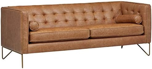 Amazon Brand – Rivet Brooke Contemporary Mid-Century Modern Tufted Leather Sofa Couch, 82"W, Co... | Amazon (US)