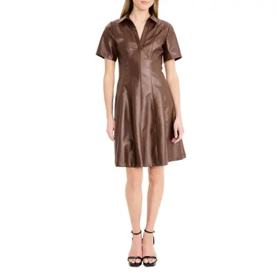 Maggy London Faux Leather Fit & Flare Dress in Shaved Chocolate at Nordstrom, Size 2 | Nordstrom