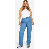 boohoo Women's Plus Straight Leg Jeans With Front Pockets in Light Wash | Size: 24 | Cotton | boohoo (US & Canada)