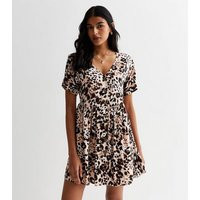 Brown Leopard Print Button Front Smock Mini Dress New Look | New Look (UK)