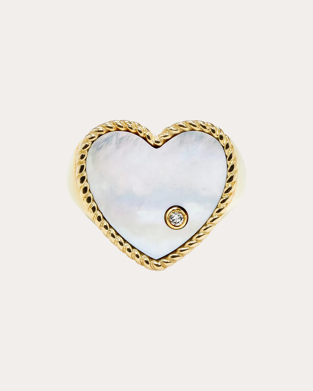 Yvonne Léon Women's Mother of Pearl Heart Signet Ring in White 9K Gold | Olivela