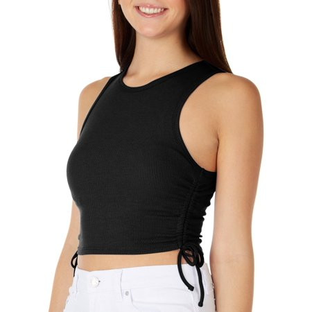 Bozzolo Juniors Solid Side Ruched Ribbed Cropped Tank Large Black | Walmart (US)