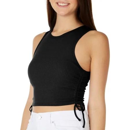 Bozzolo Juniors Solid Side Ruched Ribbed Cropped Tank Large Black | Walmart (US)
