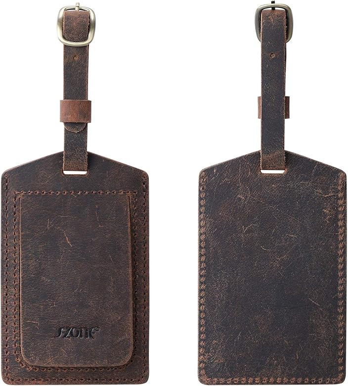 S-ZONE Leather Luggage Baggage Tags ID Label for Suitcases Backpack 2 Pieces Set | Amazon (US)