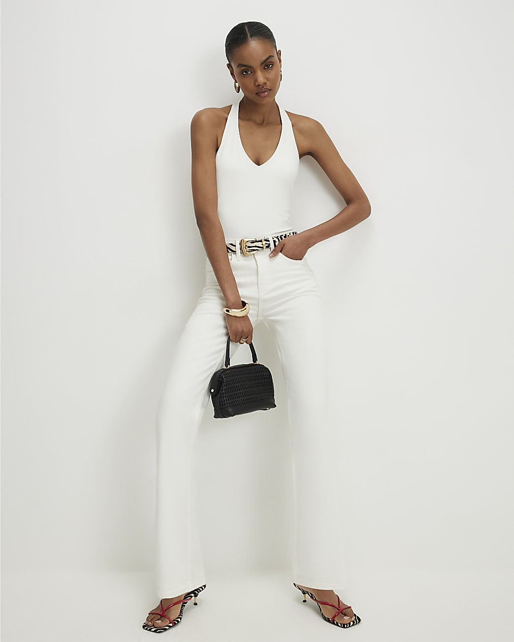 Cream Halter Neck Bodysuit | River Island UK & IE