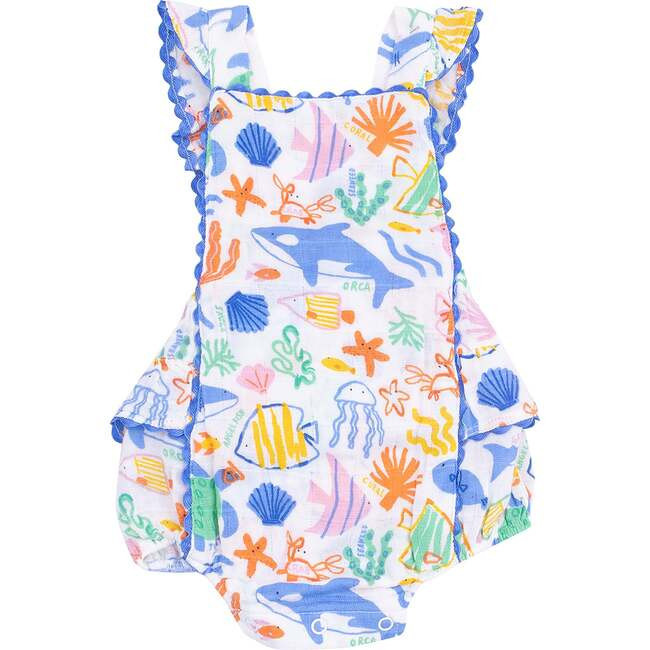 Angel Dear | Ric-Rac Ruffle Sunsuit, Colorful Reef (Multicolor, Size 18-24M) | Maisonette | Maisonette