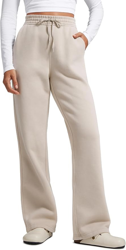 CRZ YOGA Cotton Fleece Lined Sweatpants Women 30" Straight Leg Casual Lounge Sweat Pants for Wome... | Amazon (US)