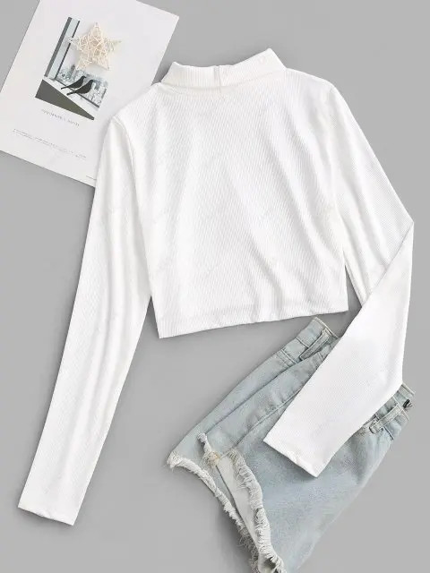 / Women / Tops / Tees / Ribbed Corset Style Turtleneck Slim Tee | ZAFUL (Global)