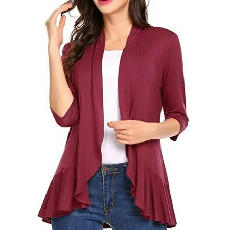 Women s Half Sleeve Cardigan Open Front Cardigan Irregular Ruffle Hem Lightweight Cardigan Casual Tr | Walmart (US)