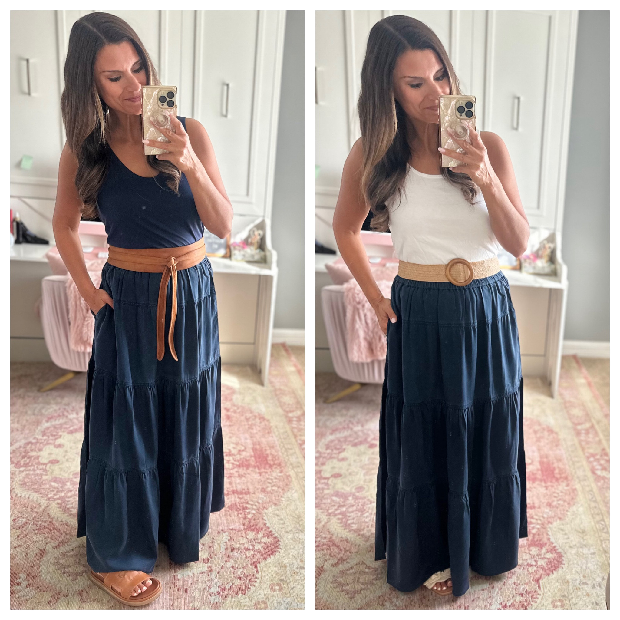 How to style a navy skirt - Everything is true to size. Wearing a small in the tanks and skirt.

#LTKStyleTip #LTKFindsUnder50 #LTKOver40