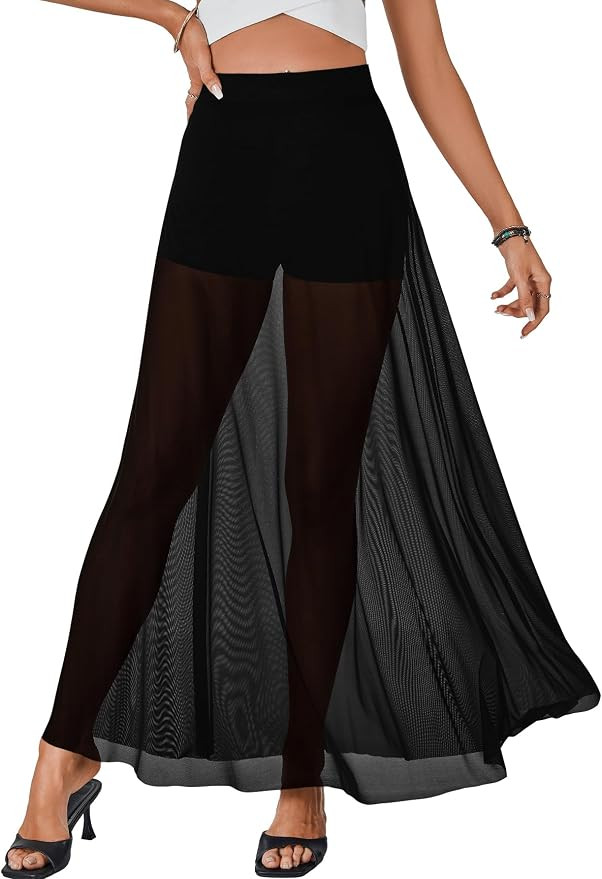 KIFOVEN Women's Sexy Sheer Mesh Maxi Skirt High Waisted A-Line Flowy See Through Long Skirts Club... | Amazon (US)
