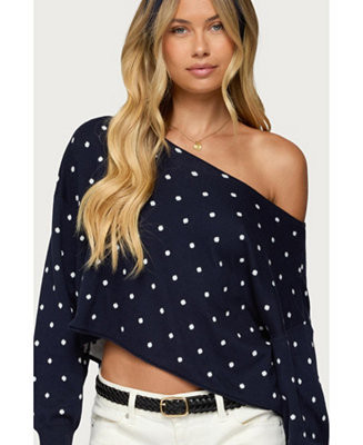 Edikted Women's Oversized Off Shoulder Polka Dot Sweater - Macy's | Macy's