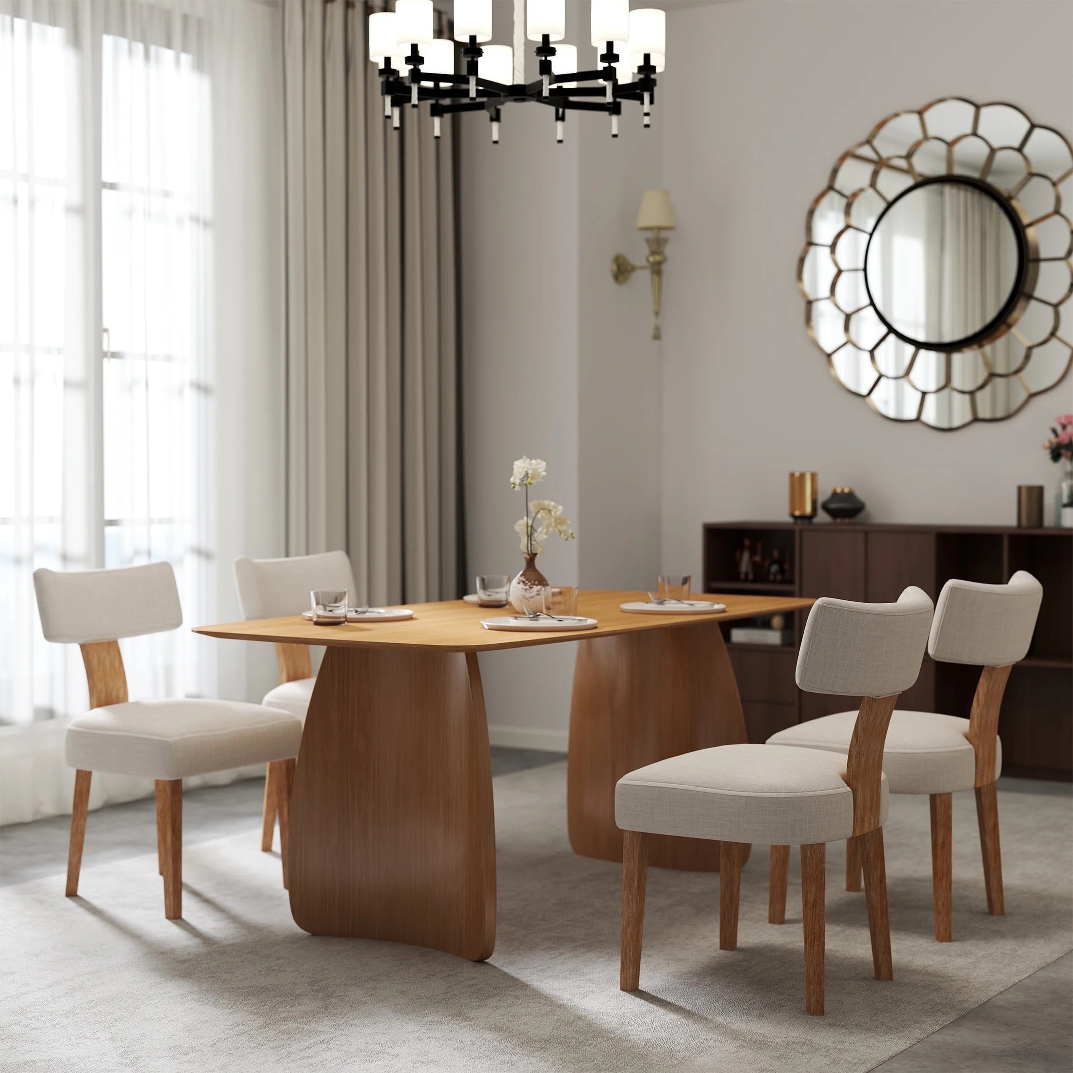 Guyou Dining Chairs Set of 4, Mid-Century Modern Linen Upholstered Kitchen Chairs with Curved Bac... | Walmart (US)