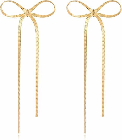 Gold Silver Bow Drop Earrings for Women Long Tassel Chain Bow Earrings Ribbon Bowknot Dangle Earr... | Amazon (US)