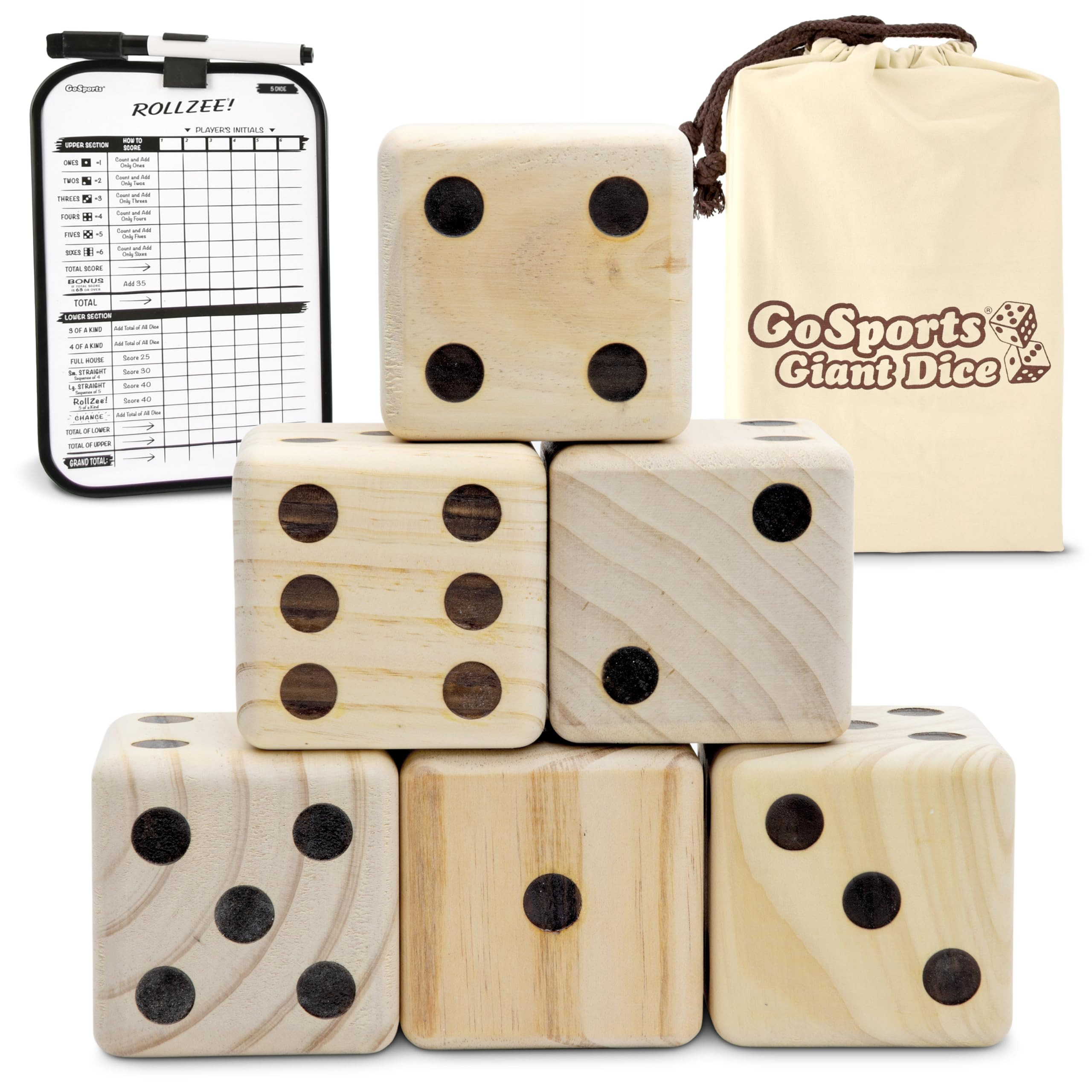 GoSports Giant Wooden Playing Dice Set with Rollzee and Farkle Scoreboard - Includes 6 Dice, Dry-... | Amazon (US)