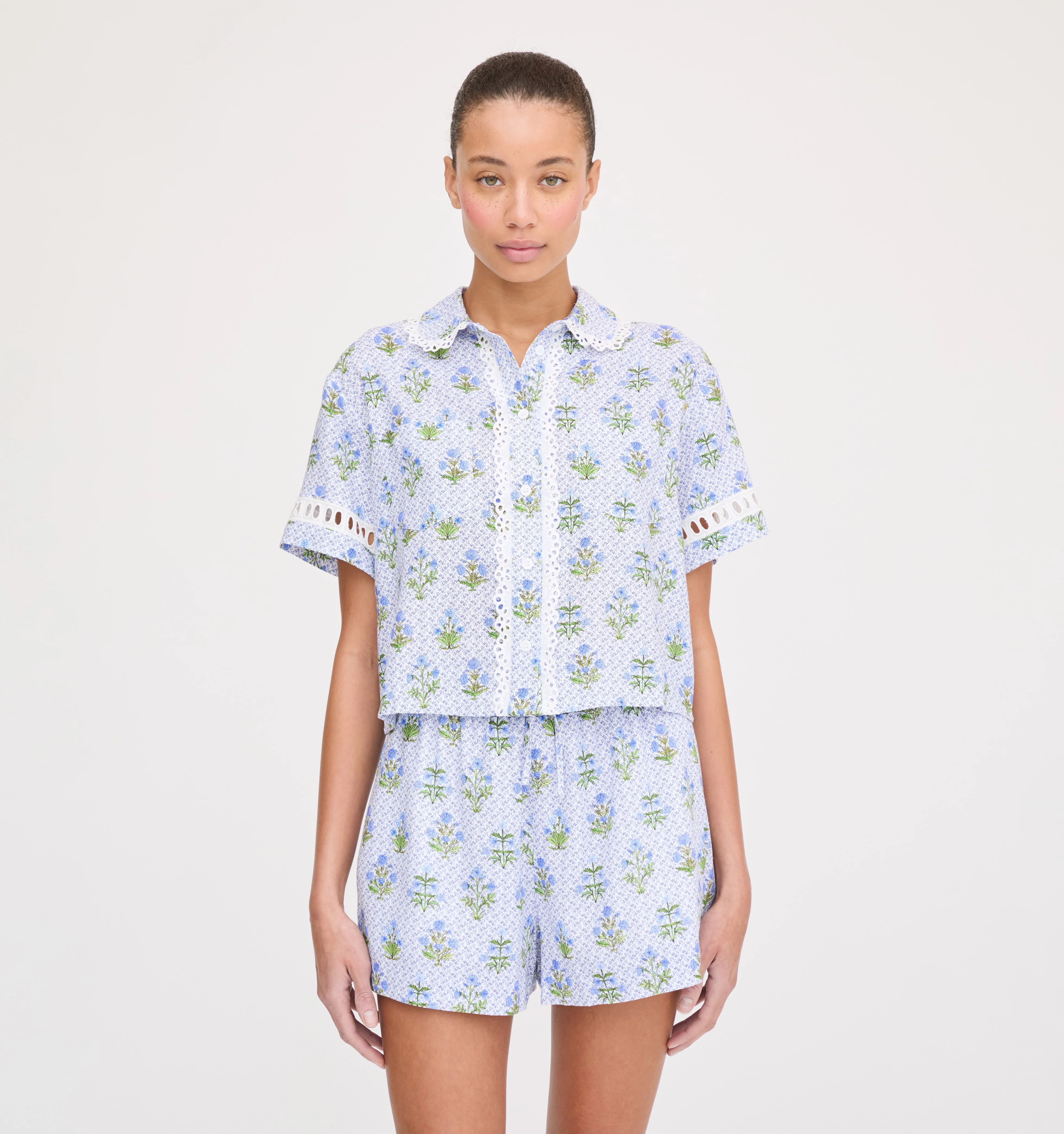 The Annette Top - Blue Block Print | Hill House Home US