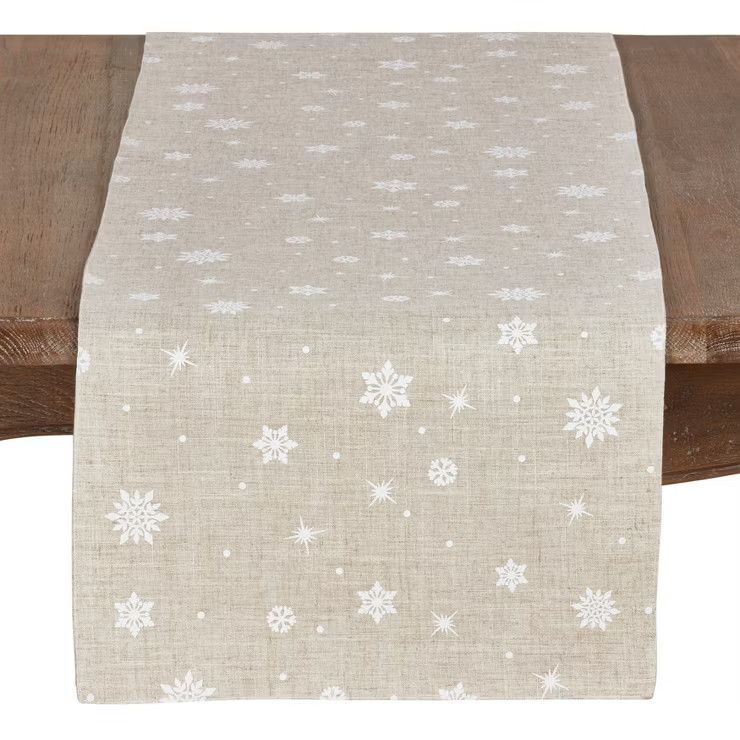 70 "x16 " Poly And Linen Christmas Table Runner With Snowflake Design Natural - Saro Lifestyle | Target