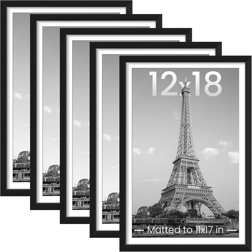 upsimples 12x18 Picture Frame Set of 5, Display Pictures 11x17 with Mat or 12 x 18 Without, Wall ... | Amazon (US)