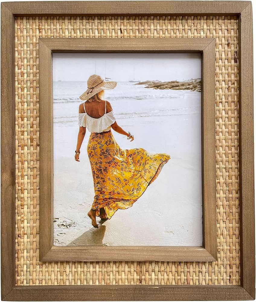 Rattan and Wood Picture Frame - Coastal or Boho Photo Frame For 8"x10" Photos - Tabletop Stand an... | Amazon (US)