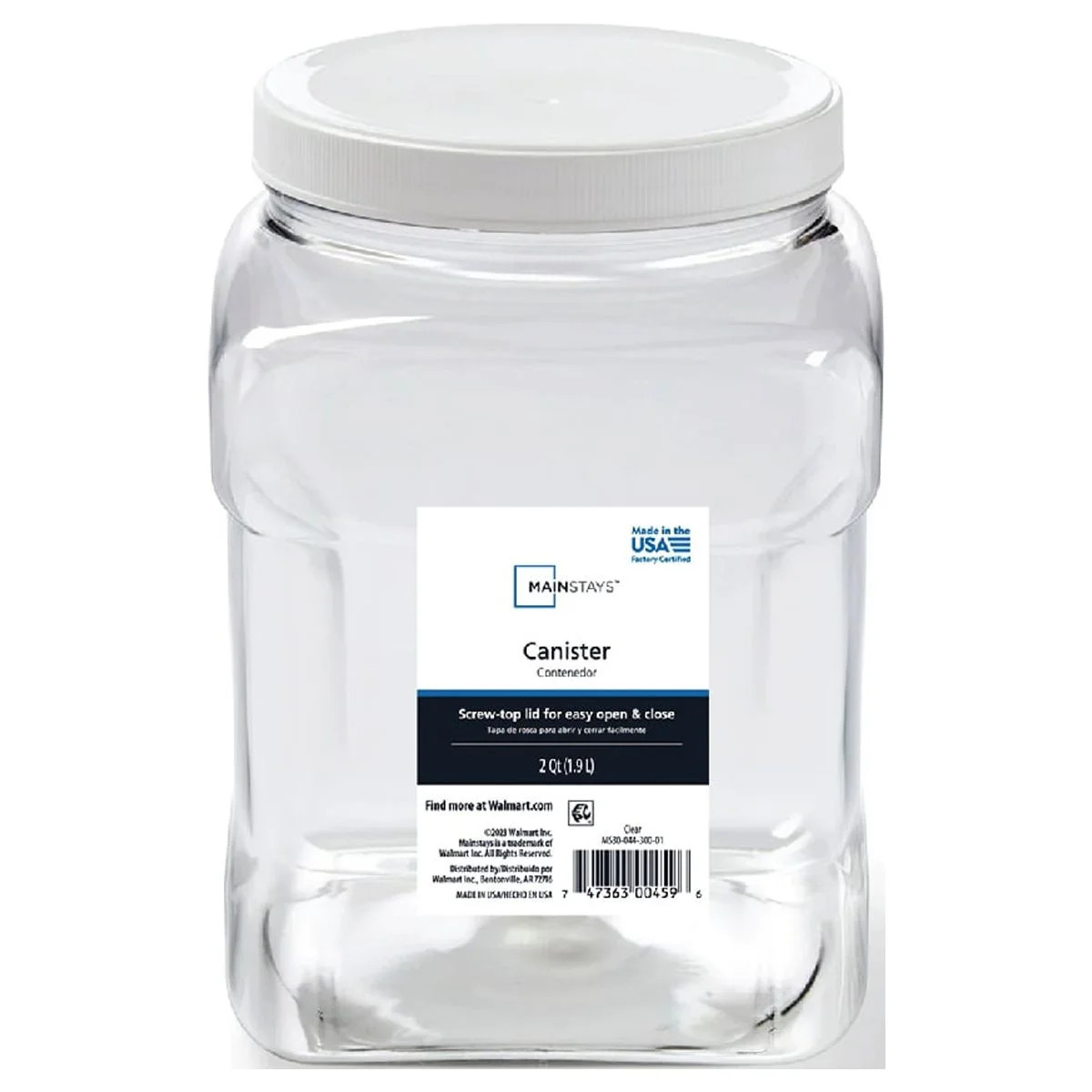 Mainstays 2-Quart Plastic Clear Canister with White Twist-Top Lid (1 Each) 4.85" x 4.73" x 7.30" | Walmart (US)