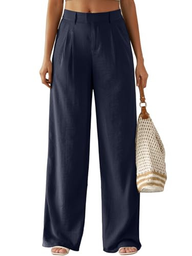 Feiersi Wide Leg Pants for Women High Waisted Casual Straight Long Trousers Palazzo Pants(Navy Blue,Small) | Amazon (US)