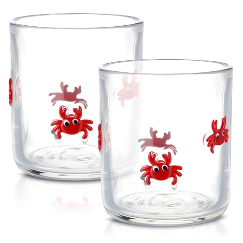 SiliFine Icon Juice Glasses, 14oz Stemless Wine Drinking Juice Glass Cup for Valentine Party Supplies Gift(2 Pcs,Crab) | Amazon (US)