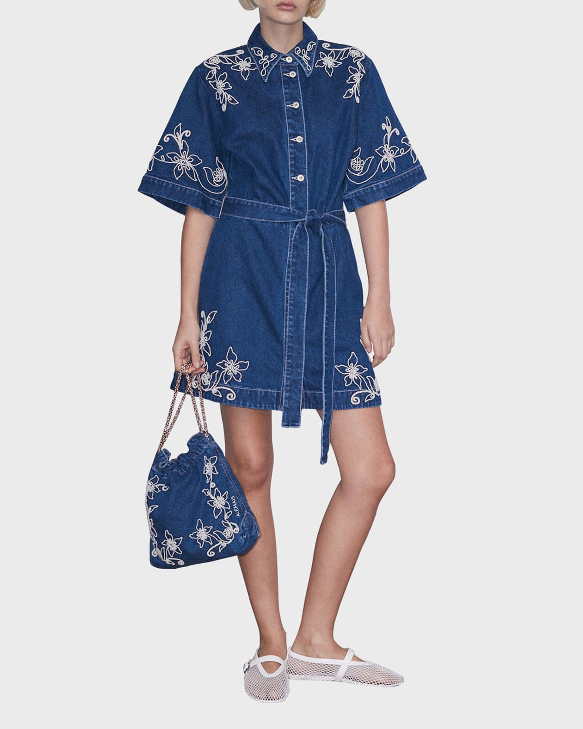 Carmen Belted Floral Denim Mini Dress | Neiman Marcus