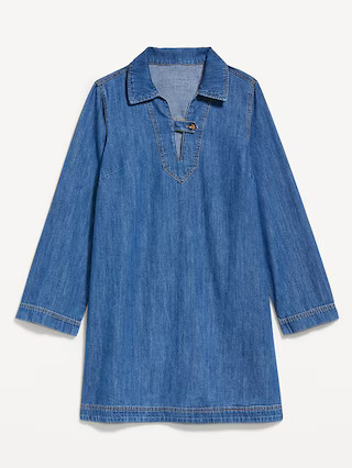 Long-Sleeve Popover Jean Mini Dress | Old Navy (US)