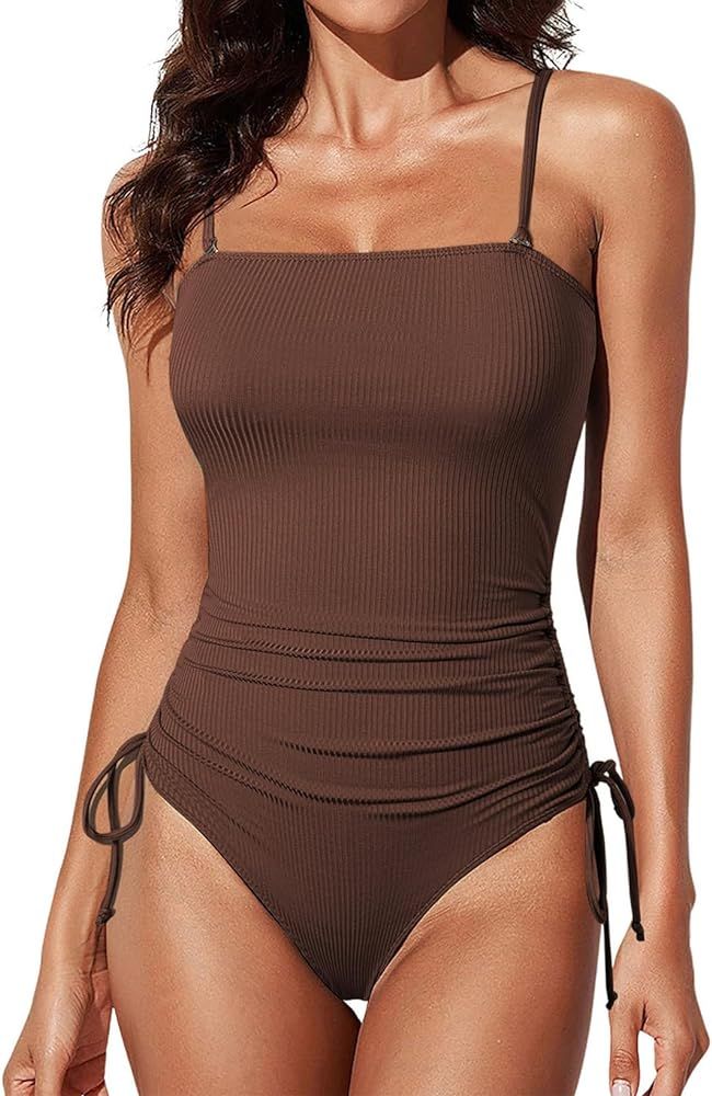 Aleumdr Women's Ribbed One Piece Tummy Control Swimsuit Cheeky Tie Side High Cut Bathing Suit Swi... | Amazon (US)