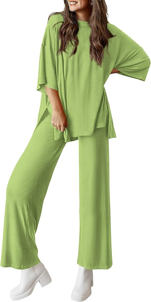 PRETTYGARDEN Women's 2 Piece Outfits Casual Short Sleeve Pullover Tops and Wide Leg Pants Lounge ... | Amazon (US)