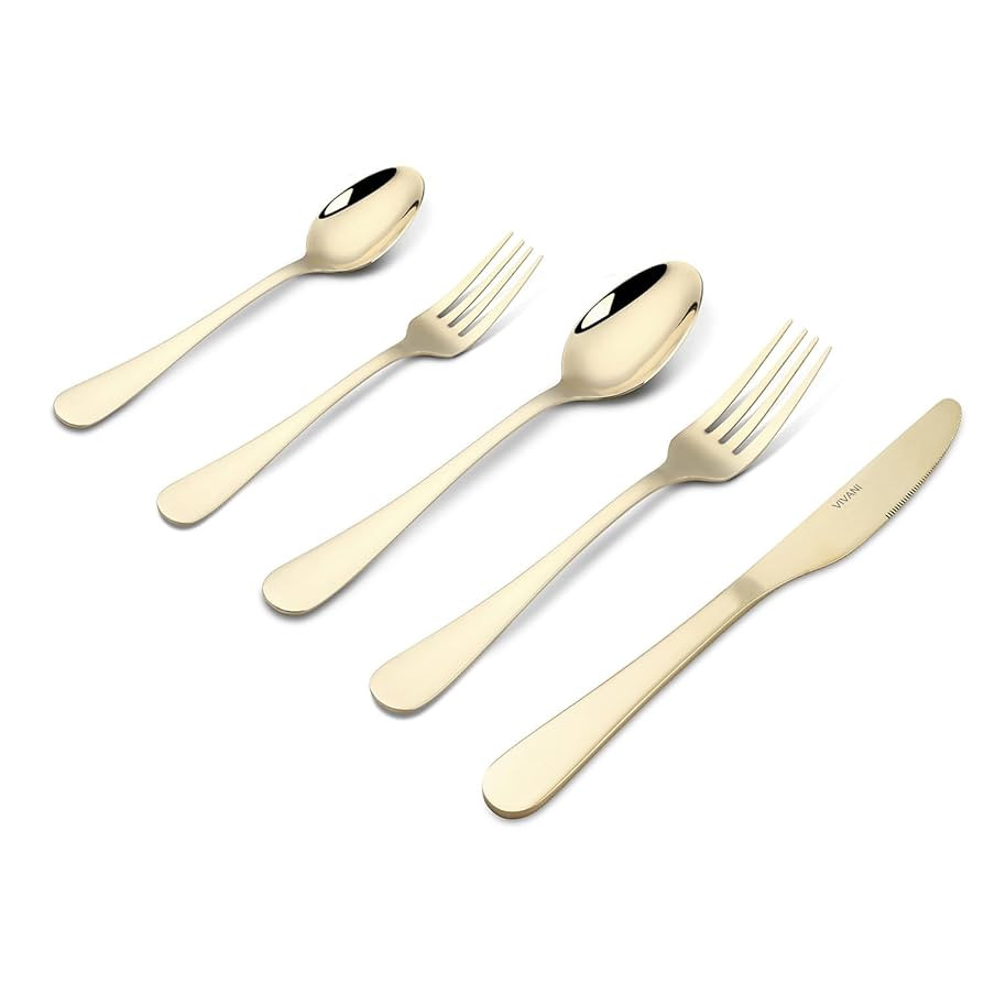 Emilian 40pcs Champagne Silverware Set for 8, Stainless Steel Gold Flatware Set, Utensils Cutlery... | Amazon (US)