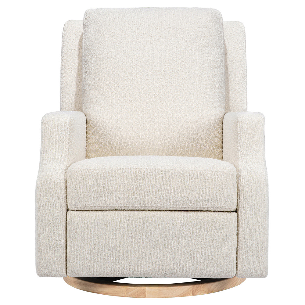 Namesake Crewe Modern Ivory Boucle Light Wood Base Recliner and Swivel Glider | Kathy Kuo Home