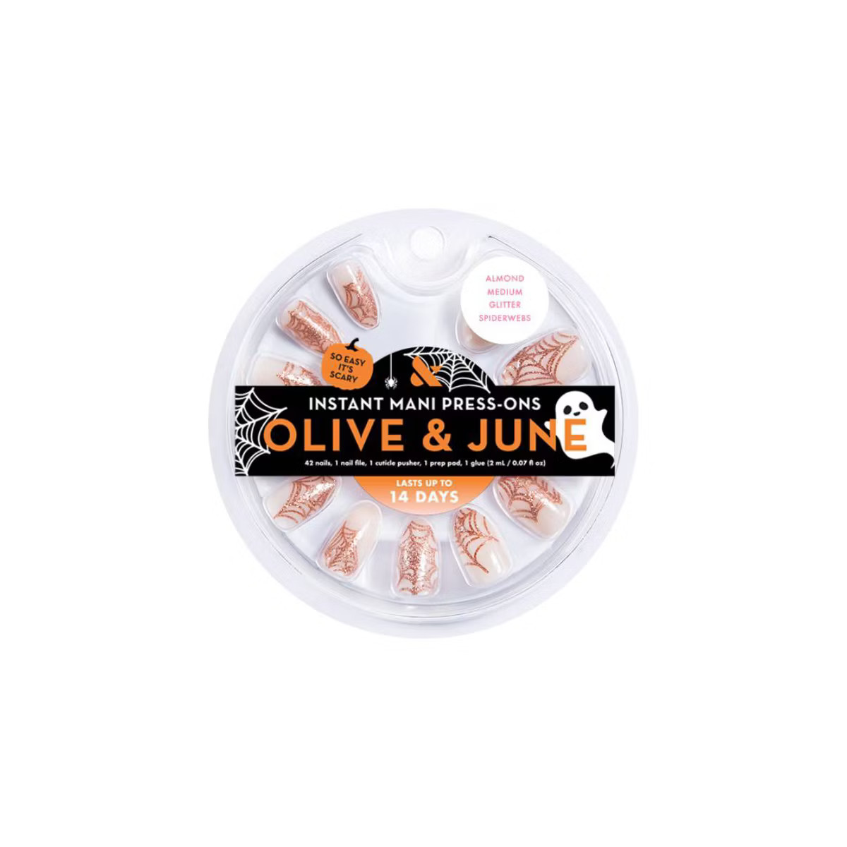 Olive & June Press-On Fake Nails - M Almond - Glitter Spiderwebs - 42ct | Target