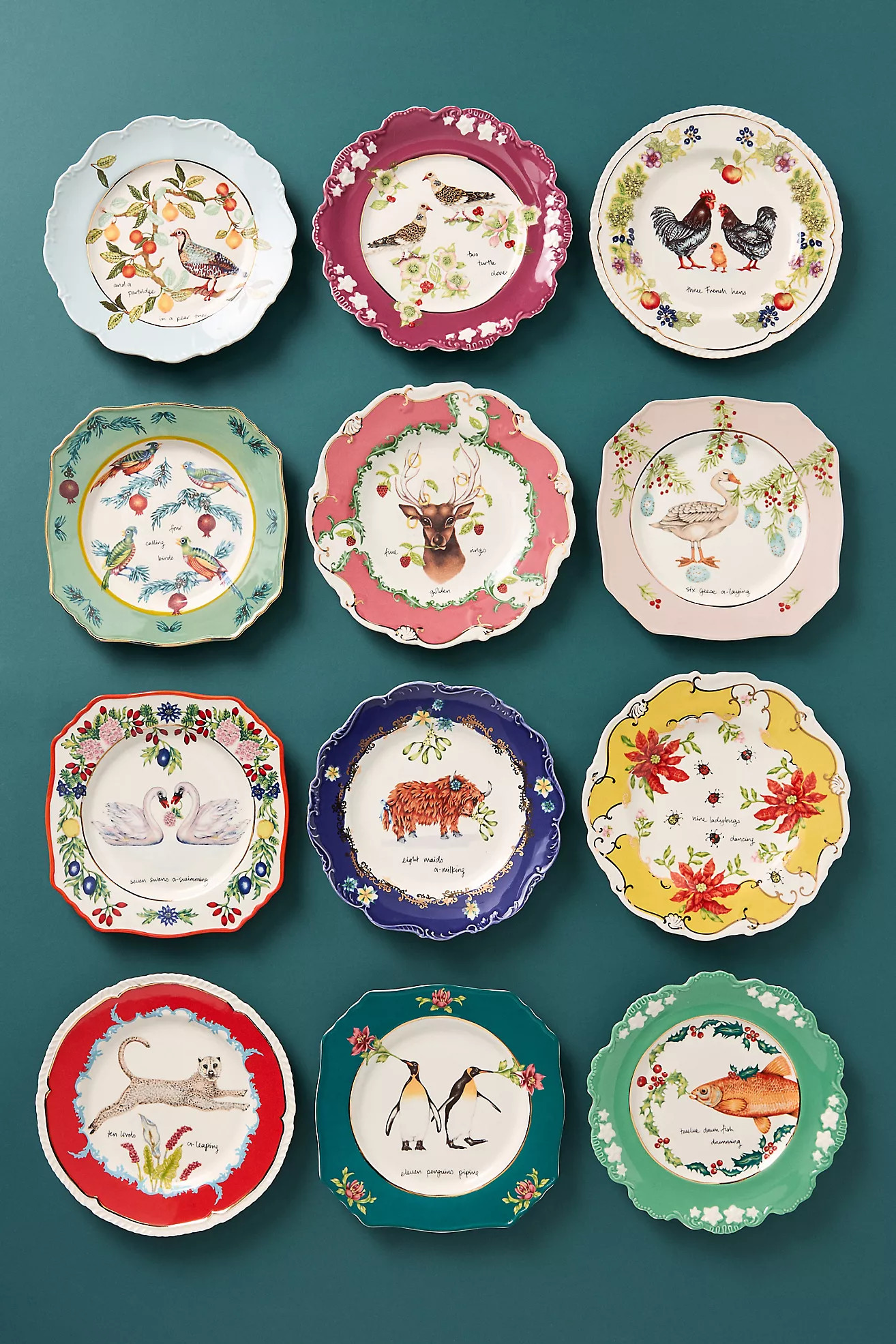 Lou Rota Twelve Days of Christmas Dessert Plates, Set of 12 | Anthropologie (US)