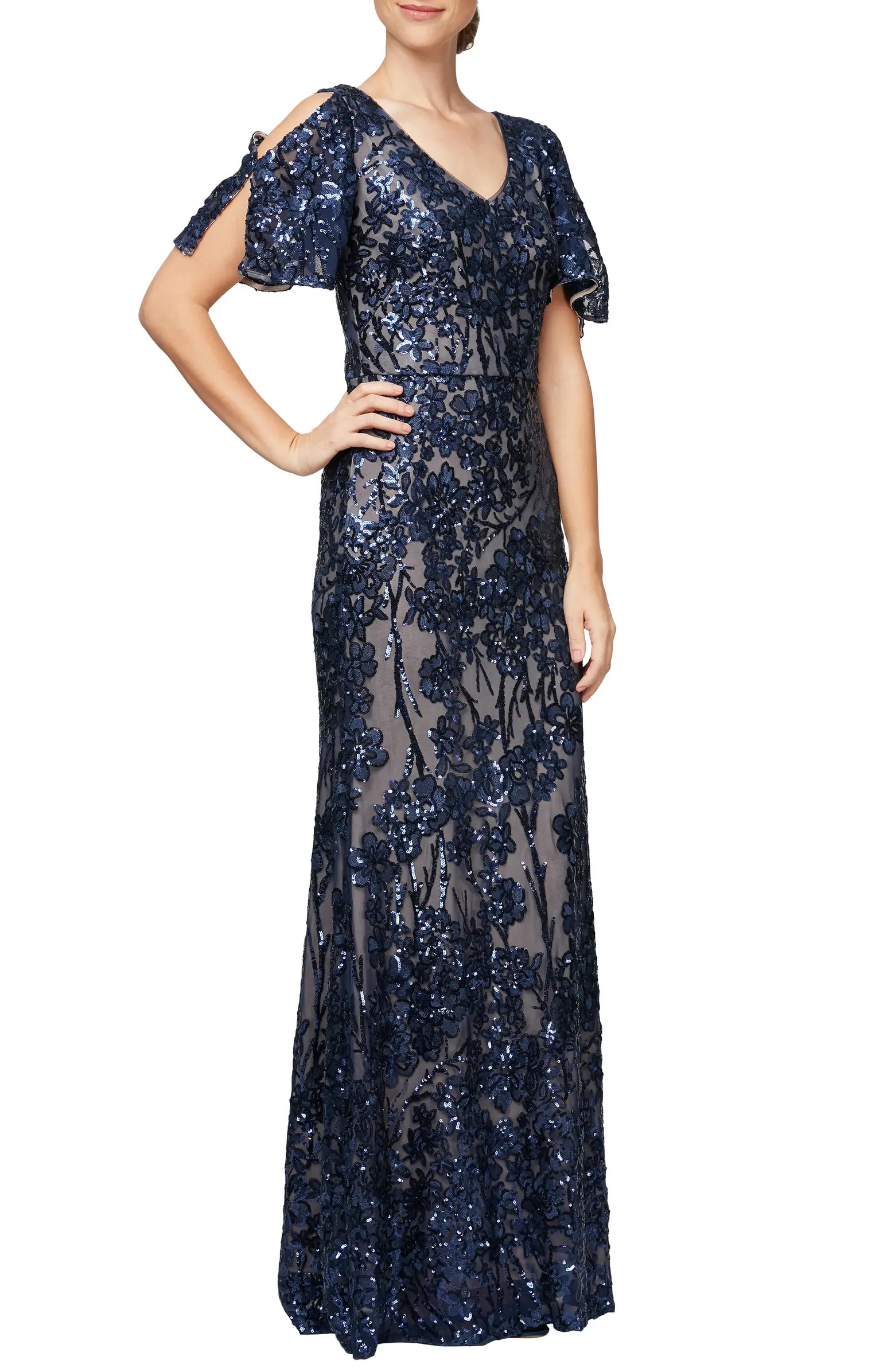 Sequin Lace Cold Shoulder Trumpet Evening Gown | Nordstrom
