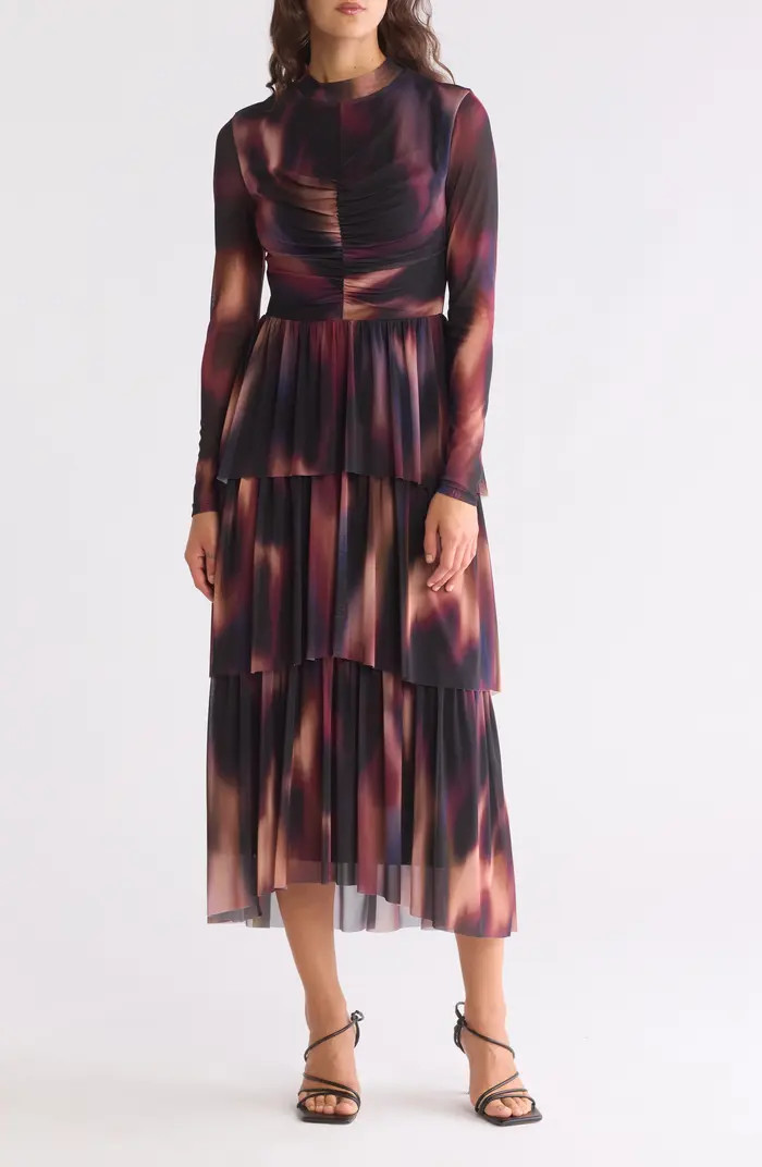 Anne Klein Mock Neck Long Sleeve Tiered Midi Dress | Nordstromrack | Nordstrom Rack