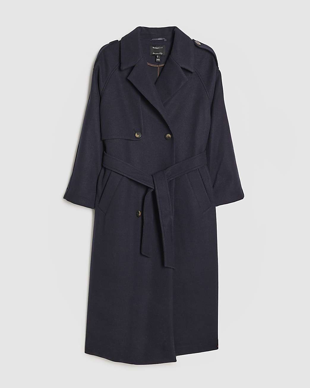 Navy Double Breasted Belted Trench Coat | River Island UK & IE