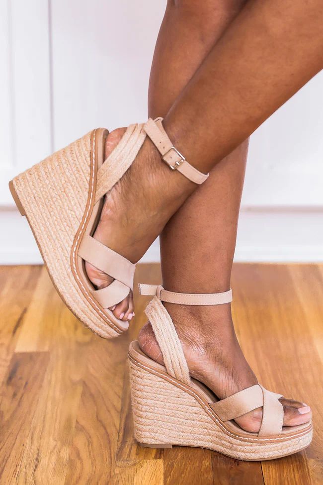 Shannon Cross Strap Oatmeal Wedges | The Pink Lily Boutique