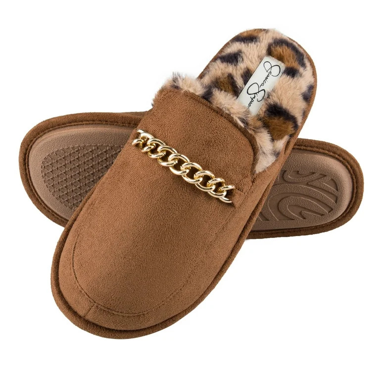 Jessica Simpson Women's Plush Microsuede Scuff Slipper with Chain Embellishment | Walmart (US)