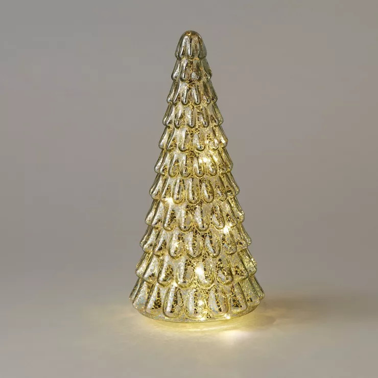 12" Battery Operated Mercury Glass Tree Decorative Figurine Green - Wondershop™ | Target