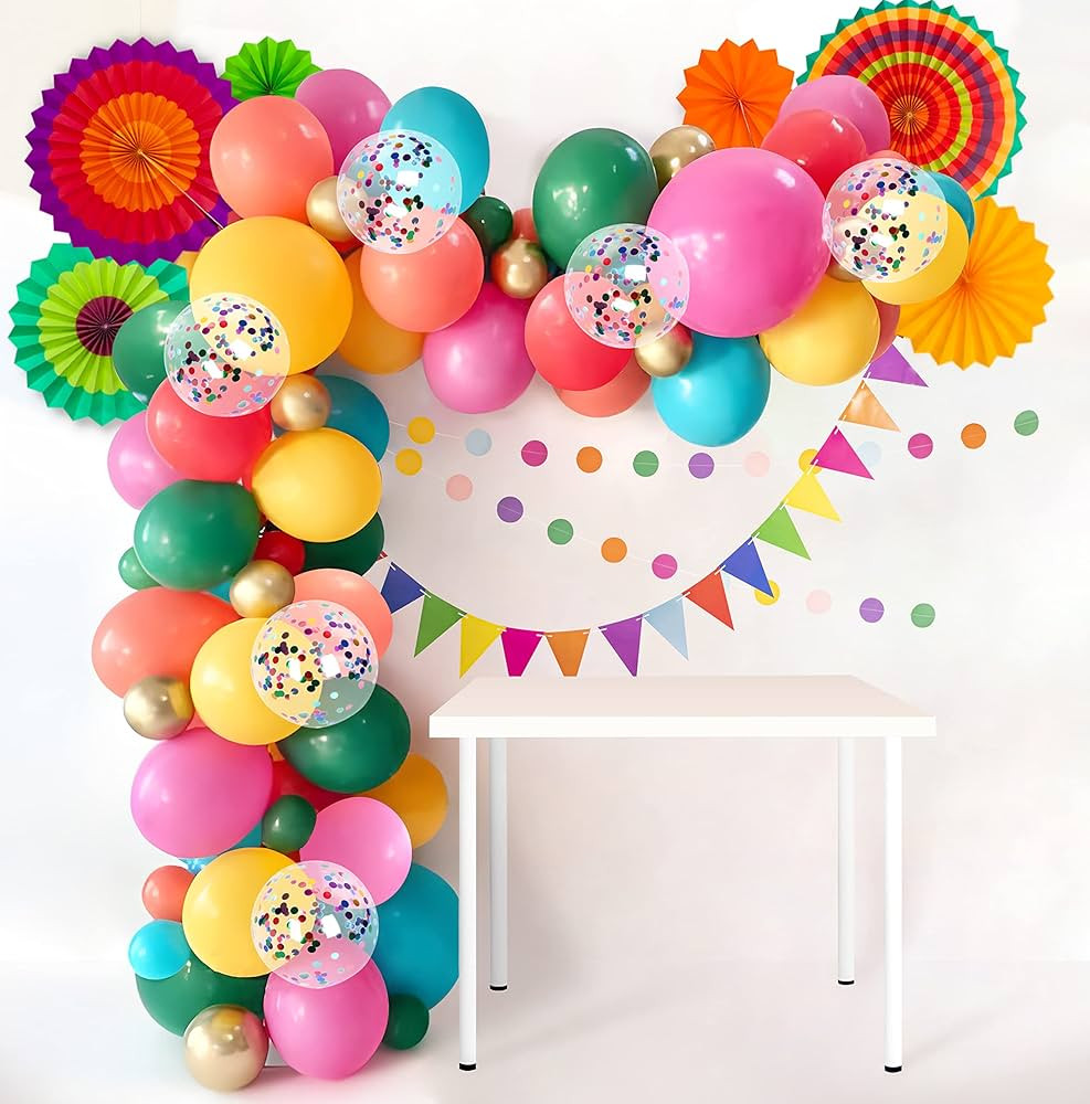 Cinco De Mayo Fiesta Party Decorations - Mexican Themed Balloons Garland Arch Kit + Paper Fans fo... | Amazon (US)