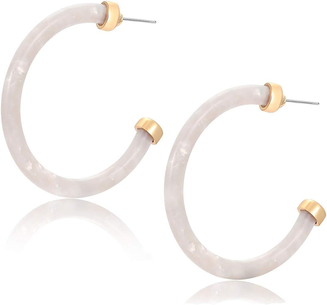 Hoop Earrings for Women Statement Acrylic Open Hoop Earrings Bohemia Tortoise Shell Stud Dangle E... | Amazon (US)