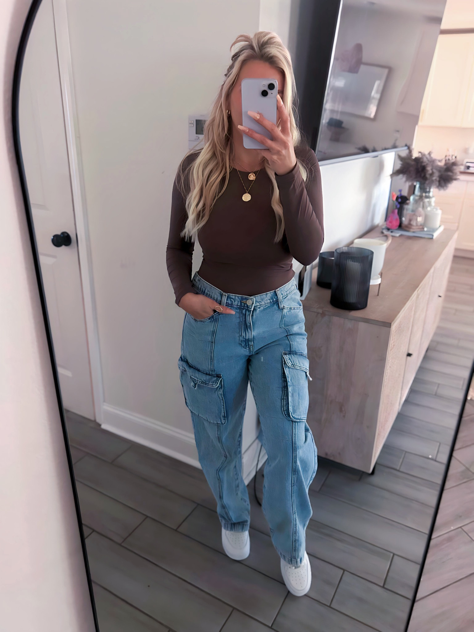 Cargo pants outfit from Walmart 

Size 6 should have sized down to a 4 runs 1 size too large. Size medium in top. 