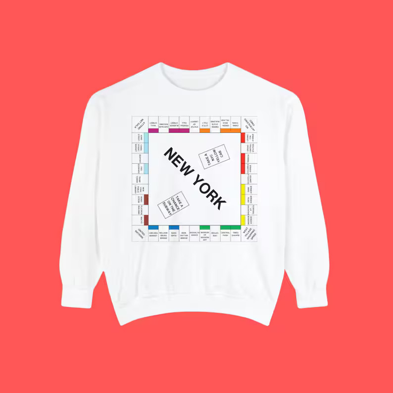 New York Monopoly Comfort Colors Sweatshirt, Sex and the City, Sarah Jessica Parker, Carrie Brads... | Etsy (US)